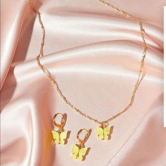 Yellow and Gold Butterfly Necklace - Picture 1 of 4
